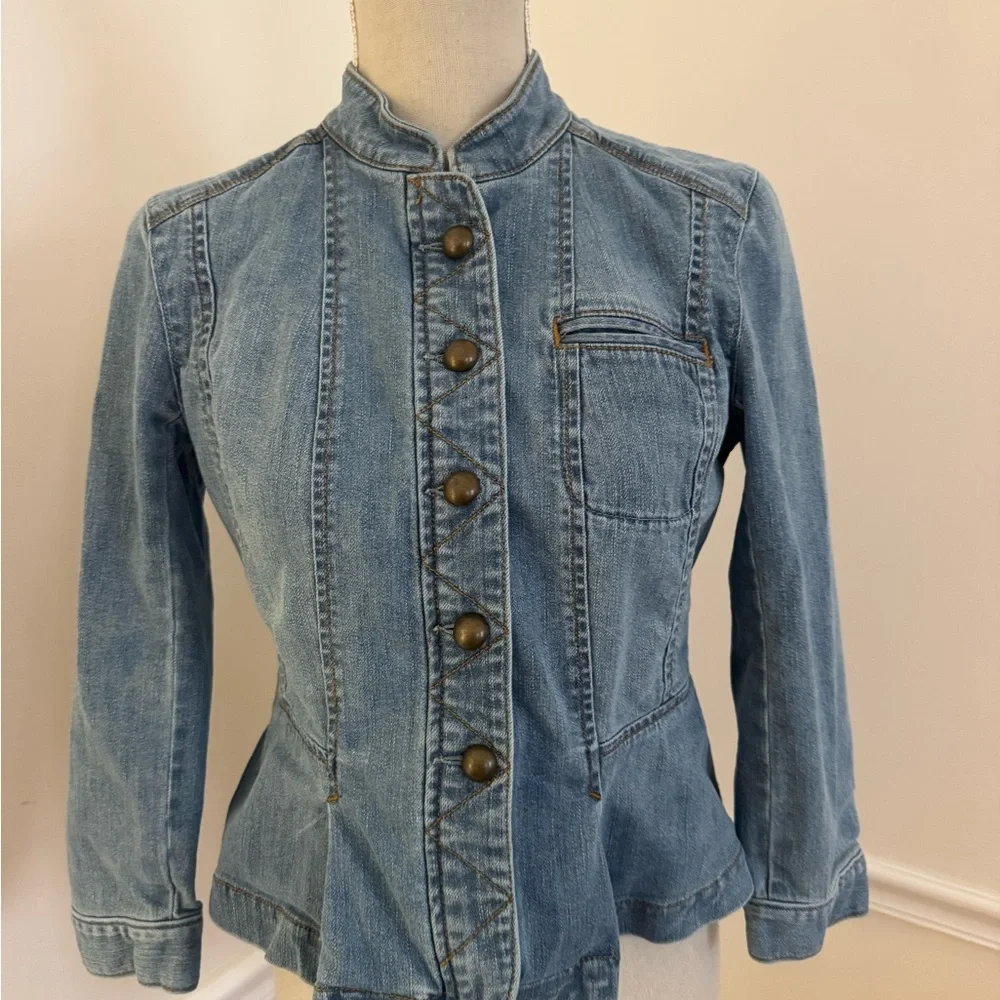 Loft Soldier Style Light Blue Denim Jean Jacket Coat Size 2 - Picture 1 of 13